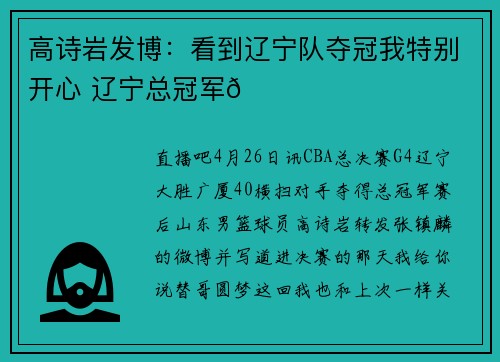 高诗岩发博：看到辽宁队夺冠我特别开心 辽宁总冠军🏆