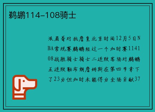 鹈鹕114-108骑士